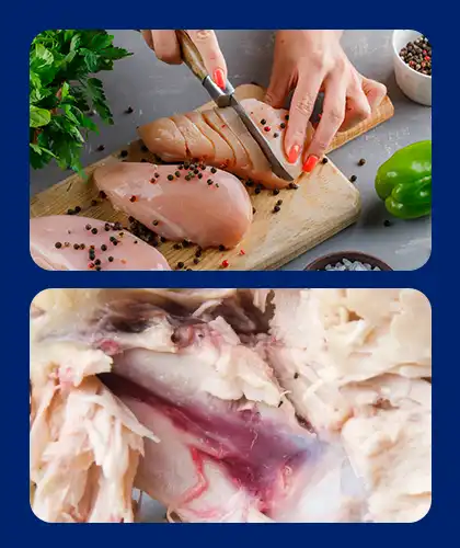 Blood-Free Cooking Experience, Friska use machine-cut precision methods that allow full blood release during processing, so your chicken remains clean, pure, and free from visible blood after cooking.